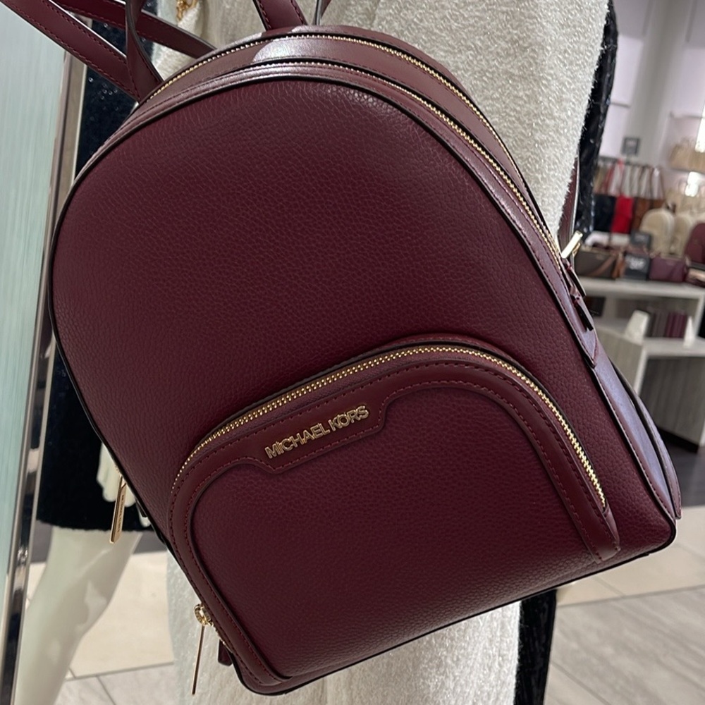 Michael Kors Jaycee Medium Pebbled Leather Backpack
 Oxblood/Golden 
NWT
